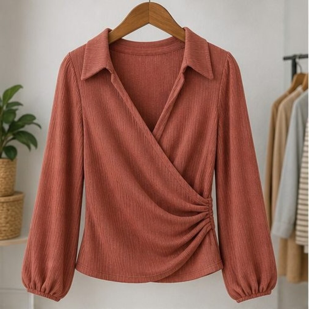 Rust Tie Neck Blouse